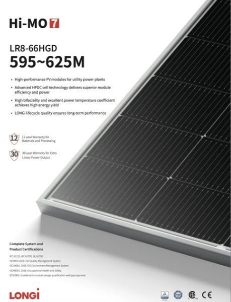 Сонячна панель Longi LR8-66HGD-615M (615W, Bifacial, HPDC, silver frame) 284878 фото